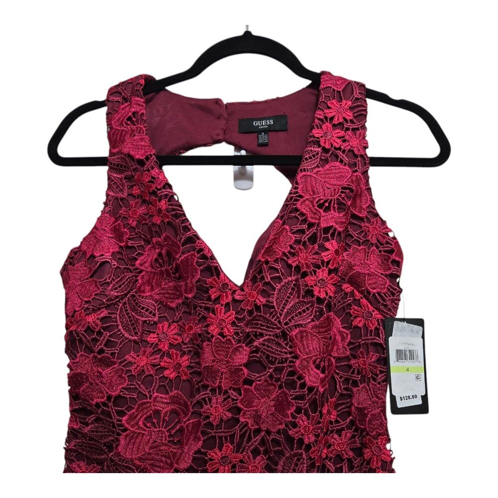 GUESS Dress Red Floral Lace Embroidered Sleeveless Size 4 Elegant Luxury NEW - Picture 3 of 5